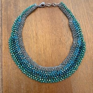Elegant Silver and Green Beaded Necklace